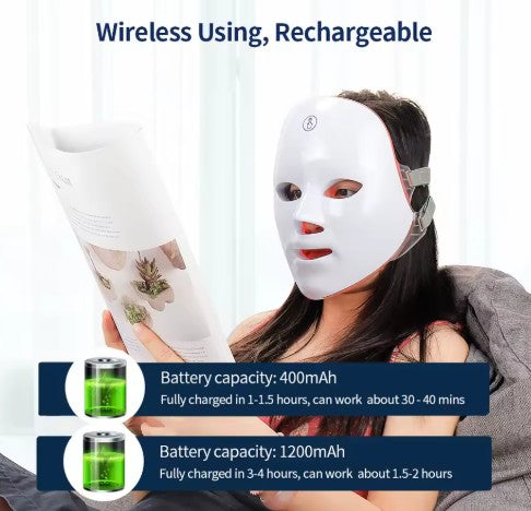 Wireless 7-Color LED Face Mask — Cordless Light Therapy for Anti-Aging & Acne